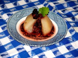 Poached Pear Stuffed with Raisin